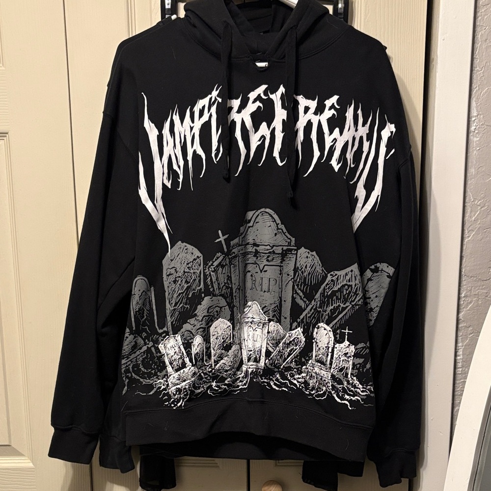 Black Graphic Hoodie with Gothic Print